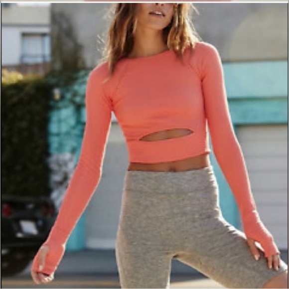 FP MOVEMENT by Free People Cut It Out Long Sleeve Top in Coral Orange Sz M/L - Picture 1 of 15